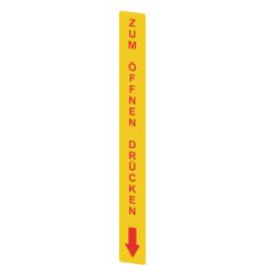  VF AP-A1AGR04 Yellow adhesive in PC, rectangular 300x32 mm, red writing "ZUM OFFNEN DRUCKEN"